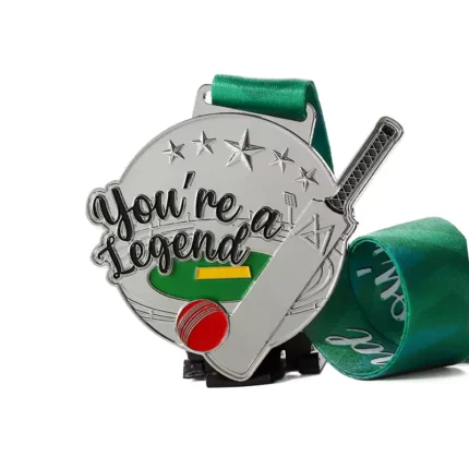 Medalha de prata com esmalte macio em uma partida de críquete