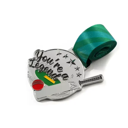 Medalha de prata com esmalte macio em uma partida de críquete