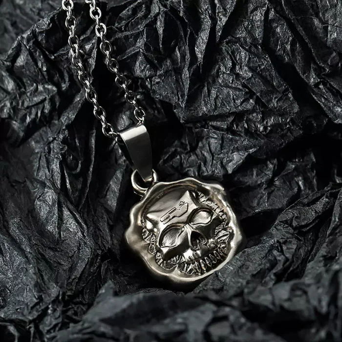 3D Embossed Skull Matte Nickel Charm Necklaces