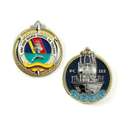 2506-1-3D Warship Logo Double Sided Enameled Metal Navy Coins