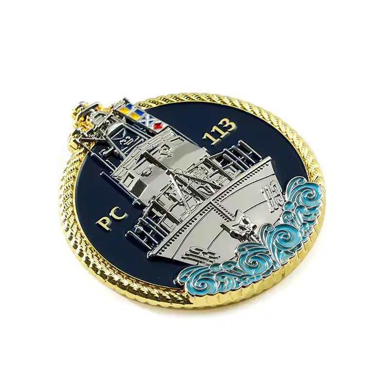 3D 军舰标志双面珐琅金属海军硬币- Hesank