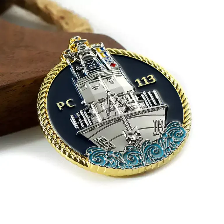 3D Warship Logo Double Sided Enameled Metal Navy Coins