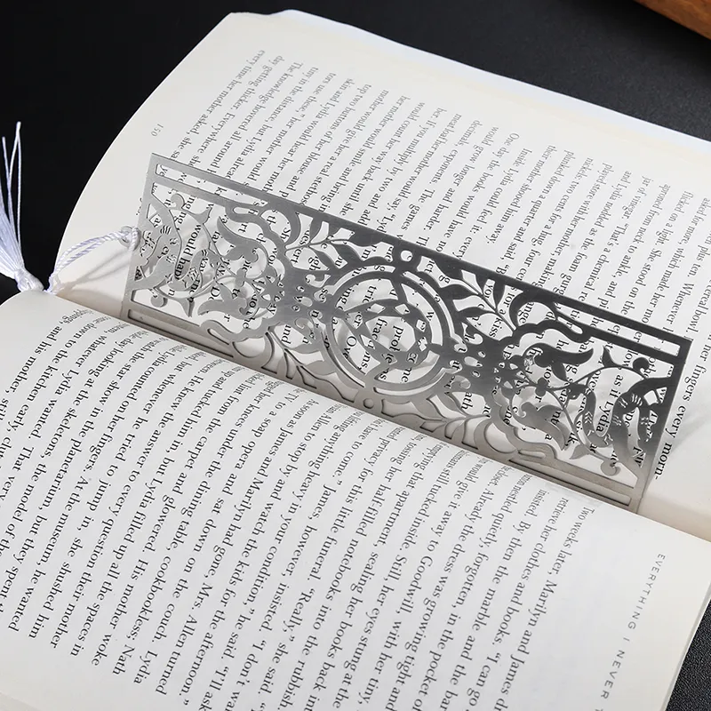 3010-8-Hollow pattern corroded silver brushed ruler bookmark