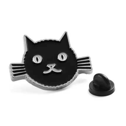 1703-1-Black cartoon kitten soft enamel alien badge