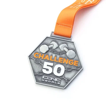 1123-8-Hexagonal Ancient Silver 50 Number Dumbbell Weightlifting M