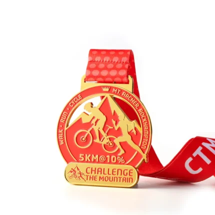 1163-7-Imitation Gold Red Paint Bicycle Running Medal