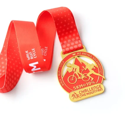 1163-9-Imitation Gold Red Paint Bicycle Running Medal