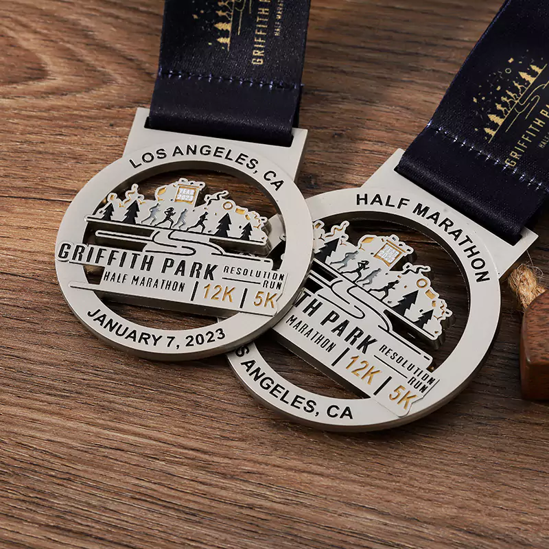 1430-6-Los Angeles Running Hollow out Medal 2023 Matte Nickel Paint Medal