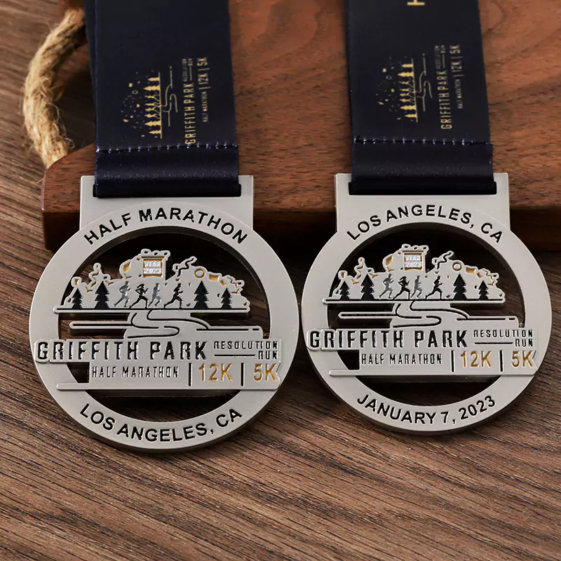 1430-8-Los Angeles Running Hollow out Medal 2023 Matte Nickel Paint Medal