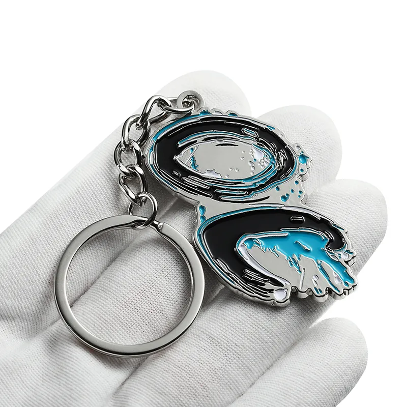 2336-1-Nickel plated blue dot painted irregular keychain
