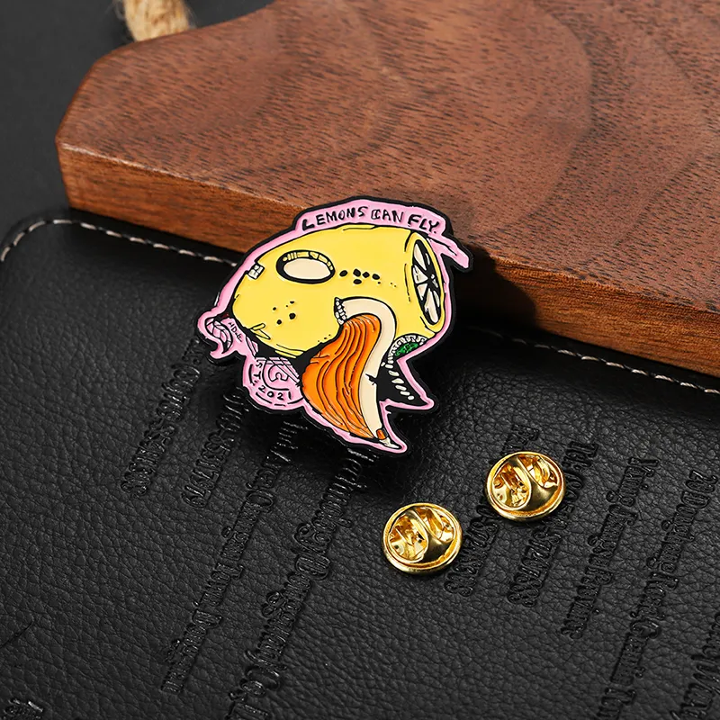 1519-5-Badge d'art citron en émail doux