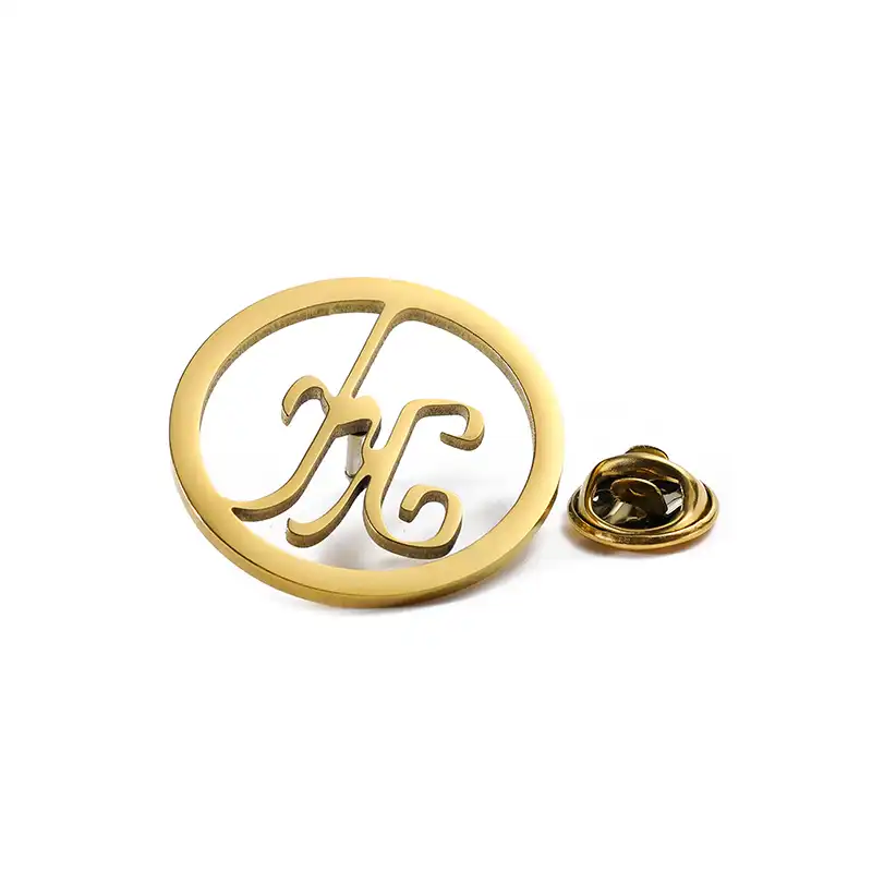 1666-2-Circular Gold Stainless Steel Hollow Badge