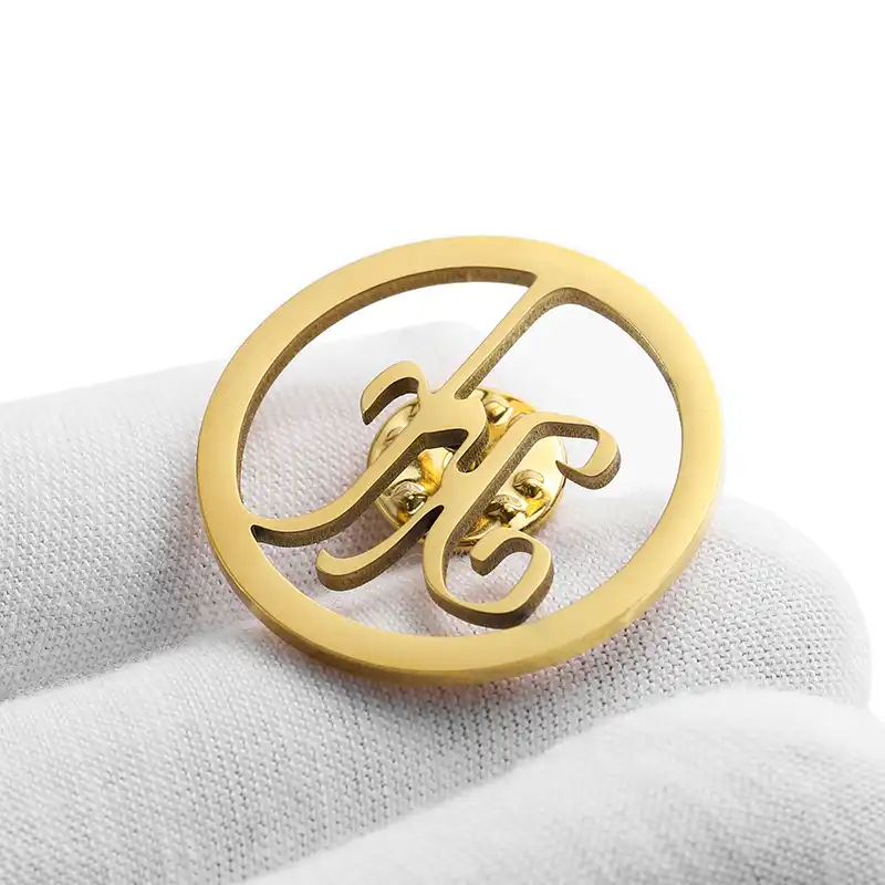 1666-4-Circular Gold Stainless Steel Hollow Badge