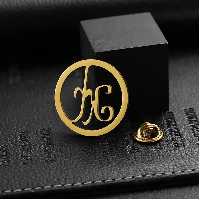 1666-5-圆形金色不锈钢空心徽章