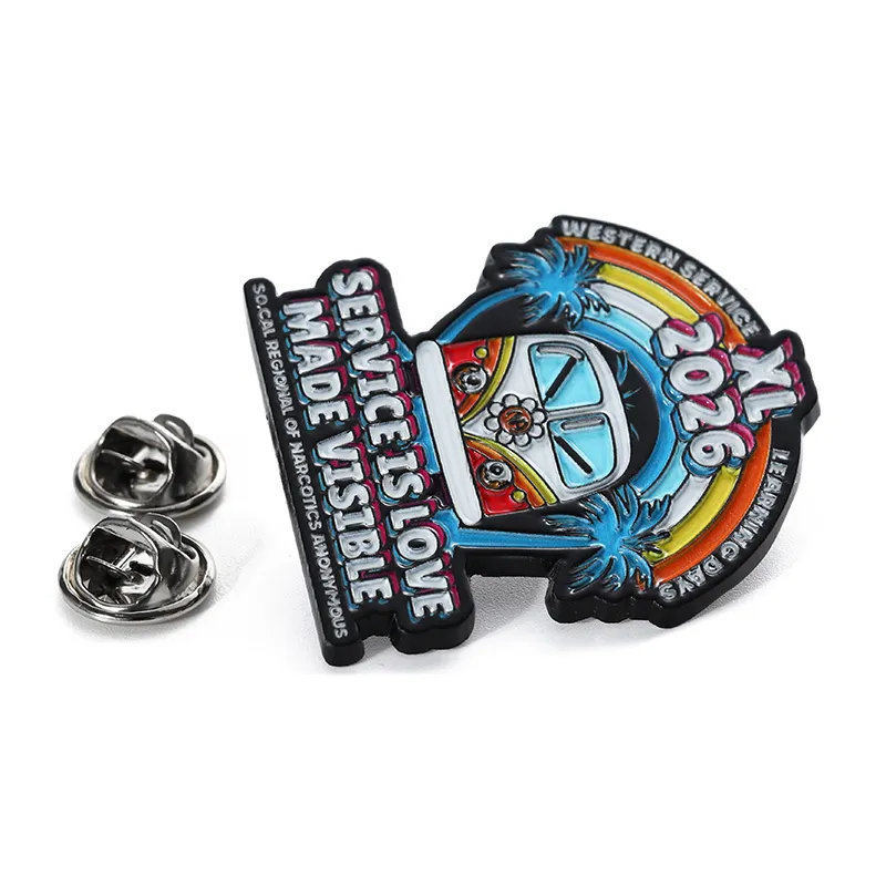 1825-4-2026 XL NA Regional Enamel Pin Retro Rainbow Bus Service Pin