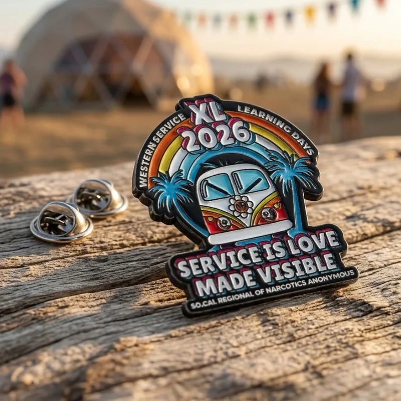 1825-7-2026 XL NA Regional Enamel Pin Retro Rainbow Bus Service Pin