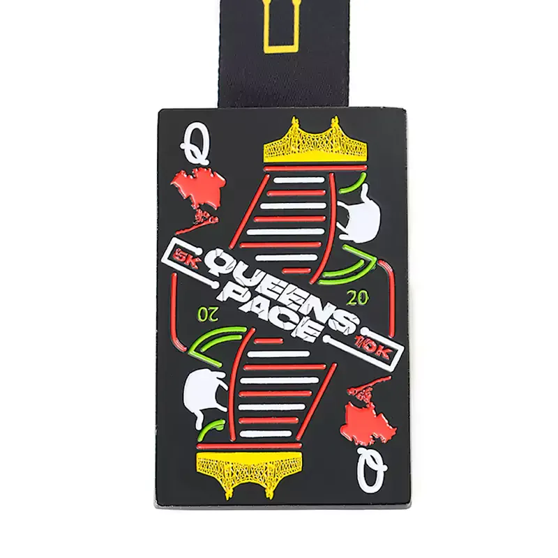 1465-1-Black Square Poker Q Enamel Medal
