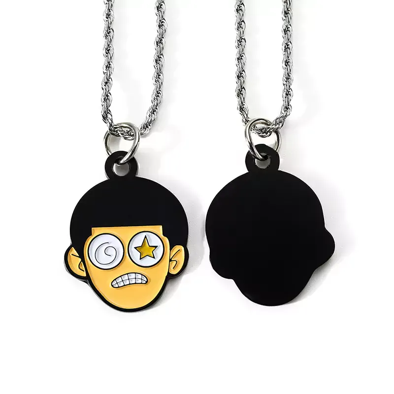 3805-1-Custom-shaped human head enameled pendant with chain