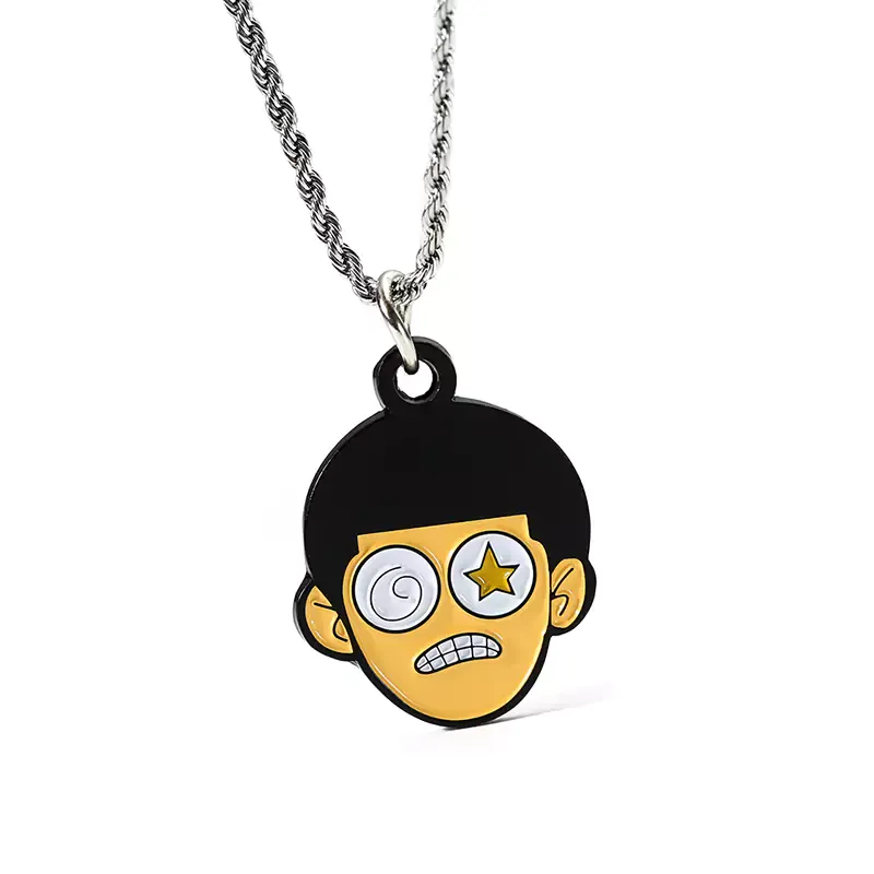 3805-4-Custom-shaped human head enameled pendant with chain