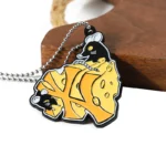 3809-3-Hip Hop Cartoon Mouse Cheese Enamel Necklace