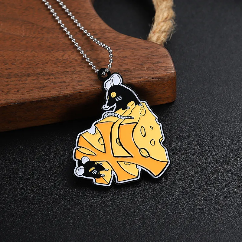 3809-6-Hip Hop Cartoon Mouse Cheese Enamel Necklace