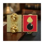 1951-7-Flaming Bomb Square Enamel Lapel Pin