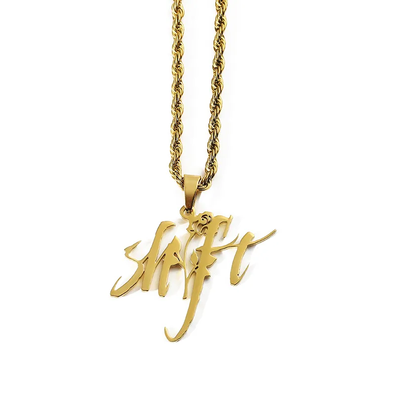 3804-4 - Pendentif en acier inoxydable doré en forme de lettre creuse
