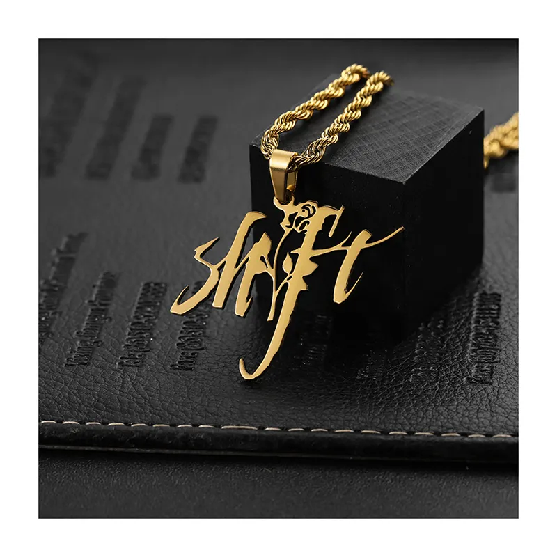 3804-6-Gold stainless steel hollow letter pendant