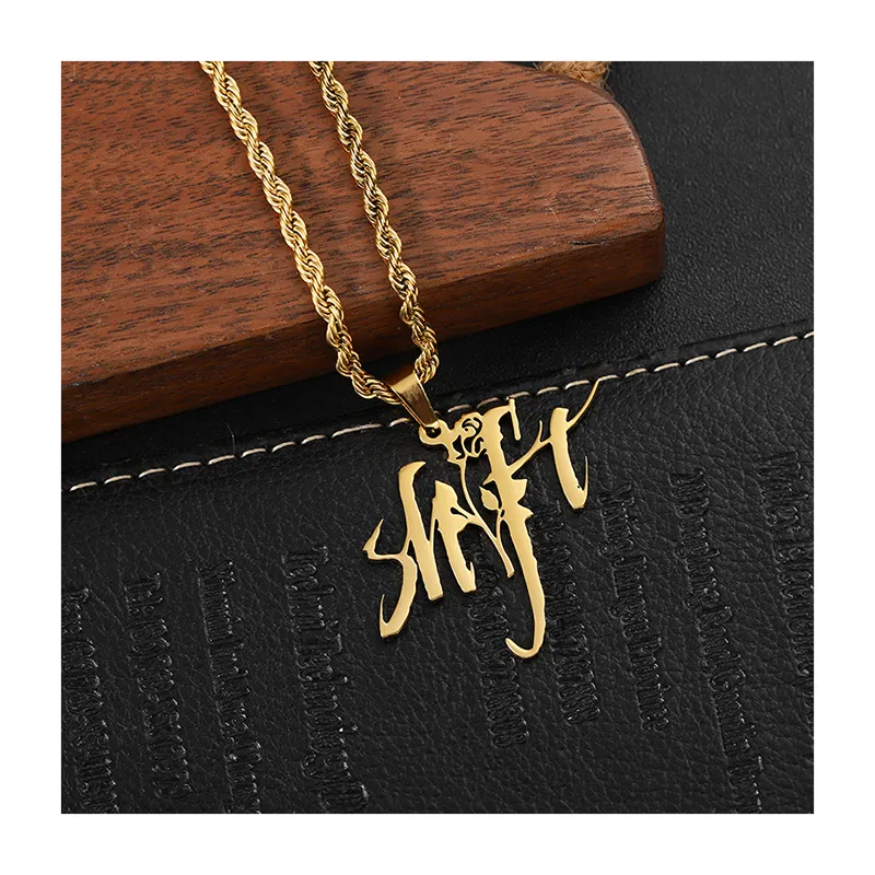 3804-7-Gold stainless steel hollow letter pendant