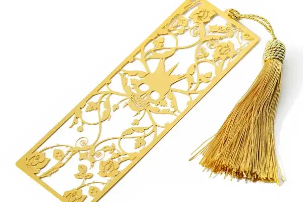 3006-4-Rectangular Brass Openwork Unique Bookmark with Tassel